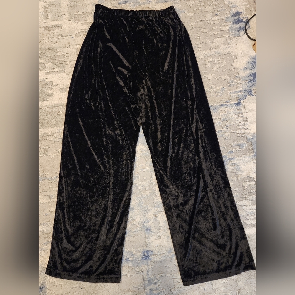 Vintage Express Tricot Black Velvet Pull On Wideleg Flowy‎ Pants Size Medium